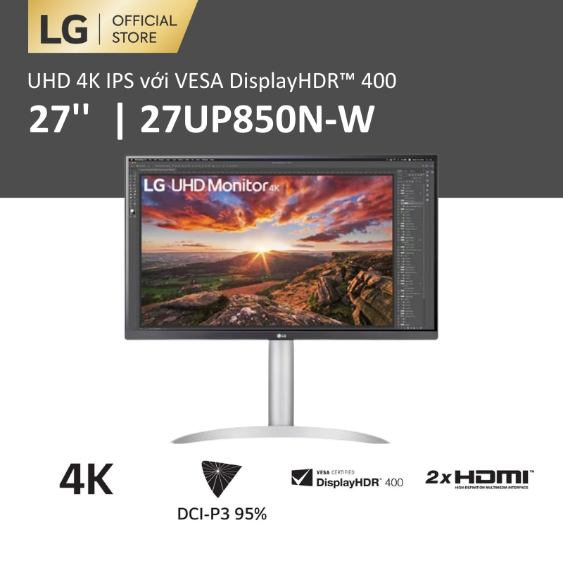 Màn hình lg 27'' uhd 4k ips với vesa displayhdr™ 400, usb type-c™| 27up850n-w| hàng chính hãng