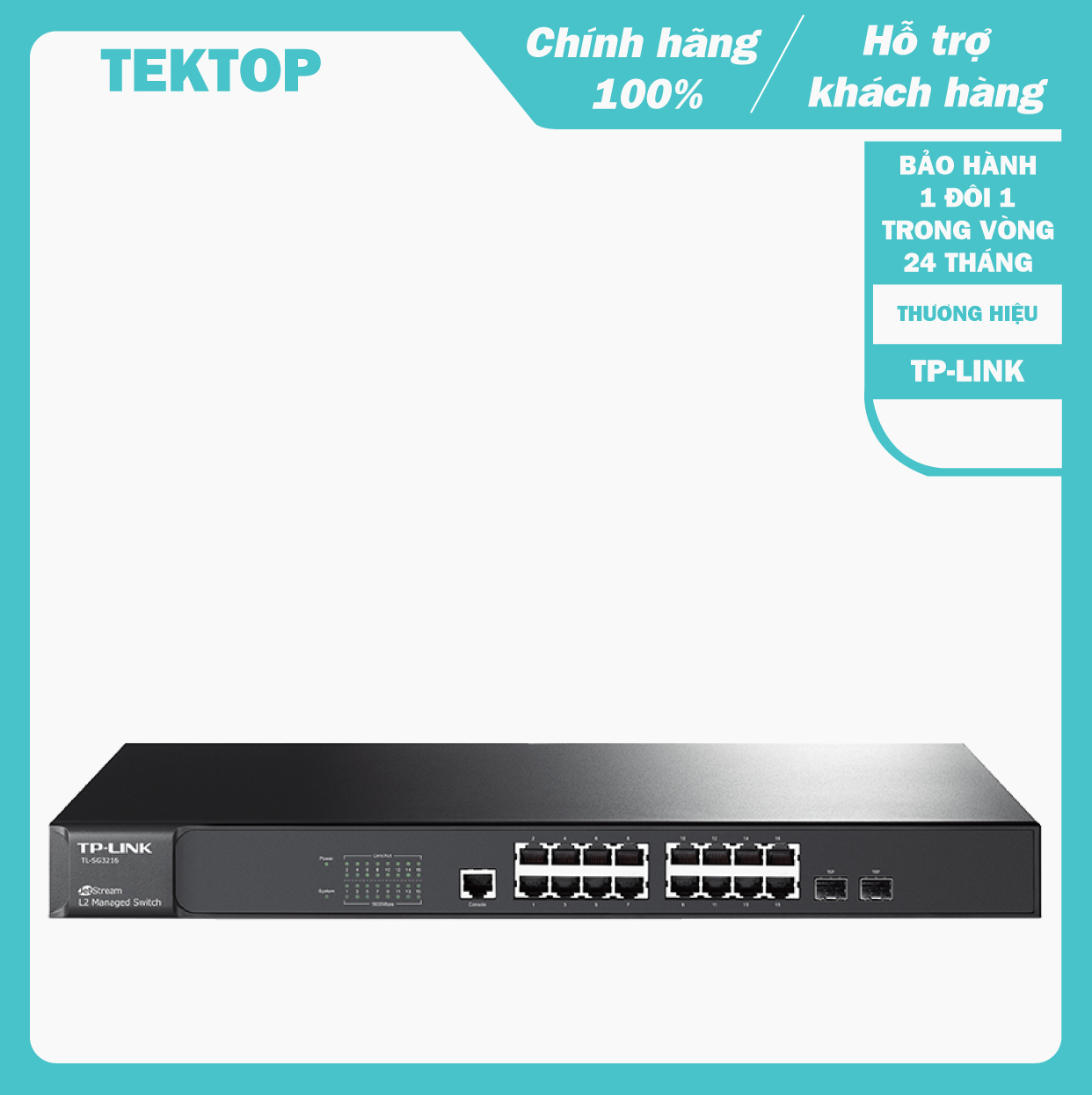 Bộ chia tín hiệu 16 cổng l2 kết hợp với 2 khe module quang sfp tp-link tl-sg3216 dành cho doanh nghiệp