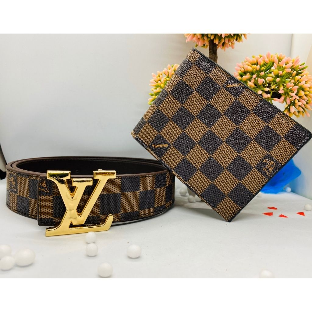 COMBO Thắt Lưng nam/Dây Nịt nam + Ví Da Nam Cao Cấp Kẻ Caro Da Tổng Hợp HOT HIT 2020 Có 2 Màu Xám Nâu