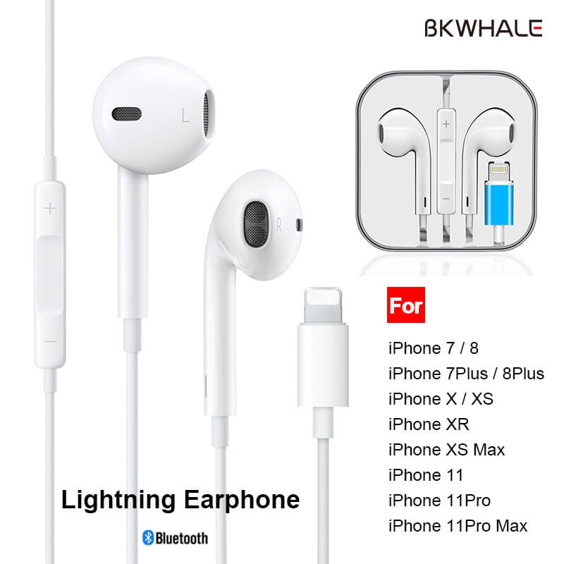 BKWHALE Tai Nghe Bluetooth Có Dây Chống Sét Cho Iphone 7 8 Plus X XS XR XS XSMax 11 12 Pro Max Mẫu Tai Nghe Thông Dụng