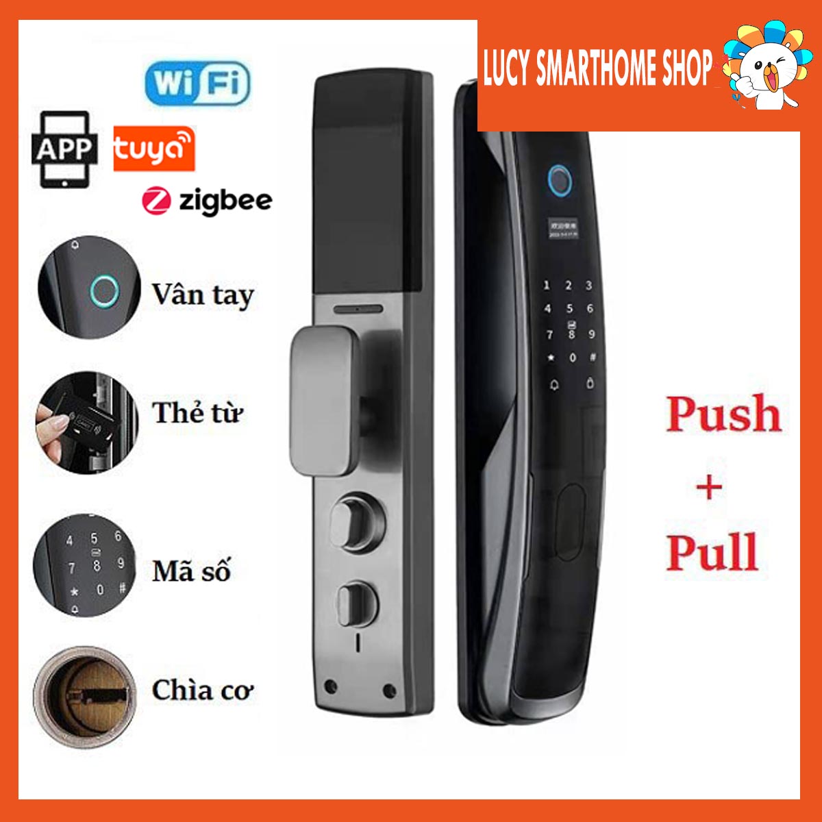 Khóa cửa vân tay cao cấp thông minh Push Pull PP02 dùng App TUYA (TÙY CHỌN)