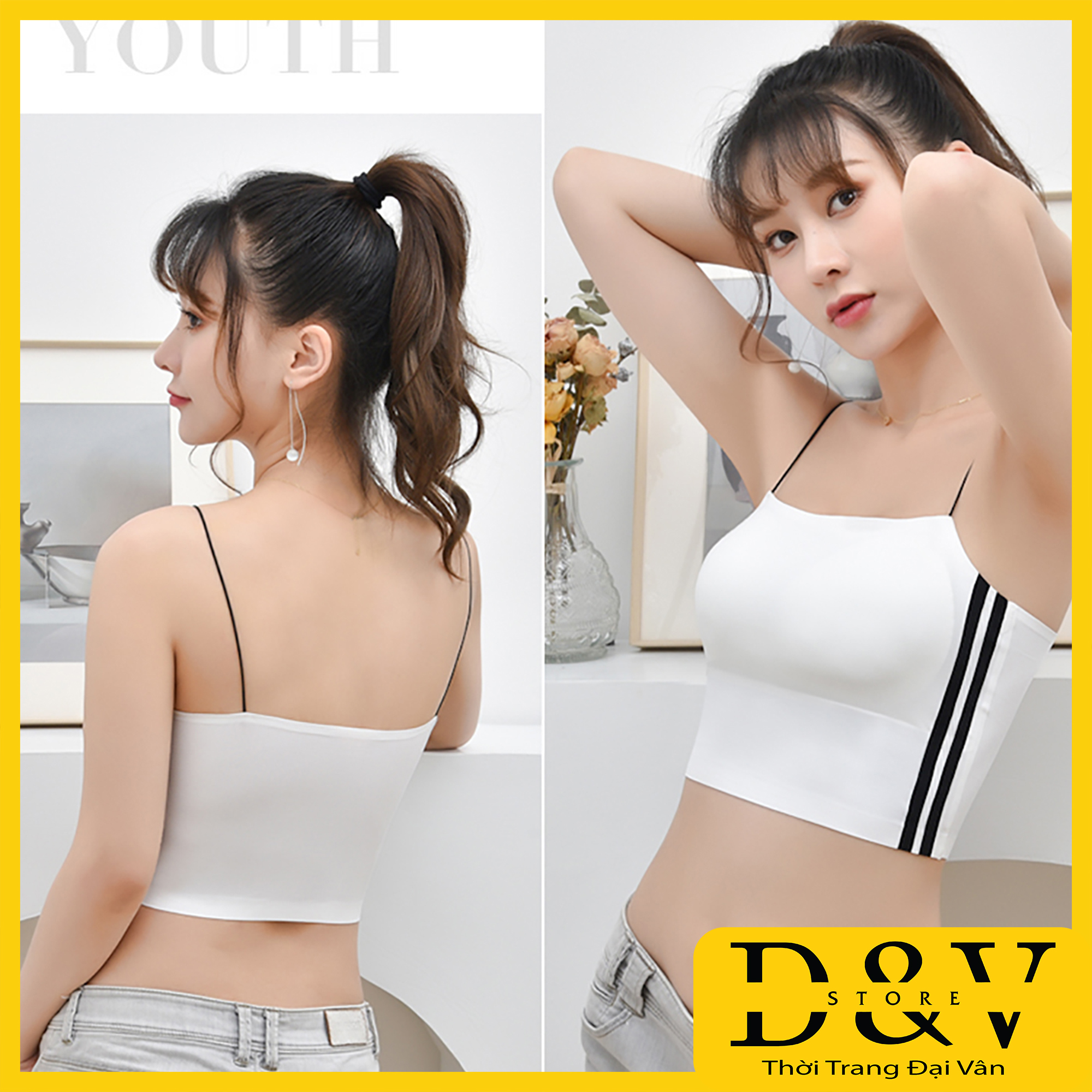 Áo Bra, áo 2 dây su đúc sọc đen trắng siêu hot, áo croptop tập GYM, đi biển (Thời Trang Đại Vân)