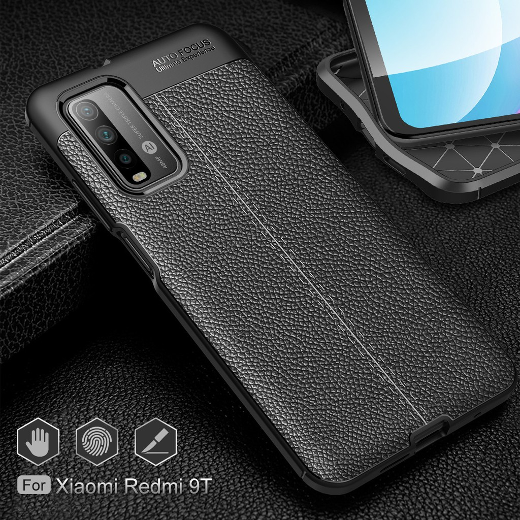Ốp lưng dẻo Auto Focus cho Xiaomi Redmi 9T vân giả da hàng đẹp