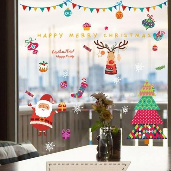 Decal trang trí noel - Cây thông noel 7 màu trang trí tết noel 2021