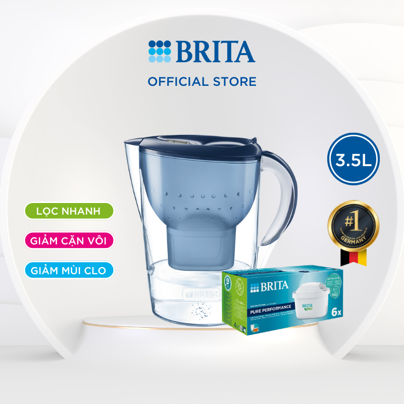 Combo bình lọc nước BRITA Marella XL 3.5L + Hộp 6 lõi lọc Maxtra Pro