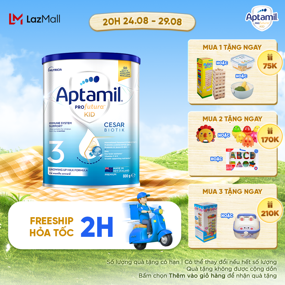 Sữa bột Aptamil Profutura Kid Cesarbiotik New Zealand hộp thiếc số 3 (800g) cho bé từ 24 tháng tuổi
