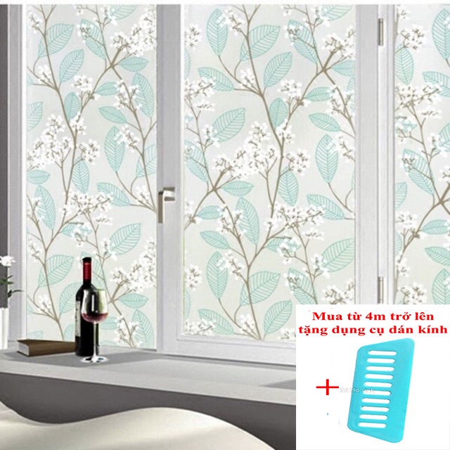 Decal dán kính hoa lá xanh khổ 45 hoặc khổ 90cm
