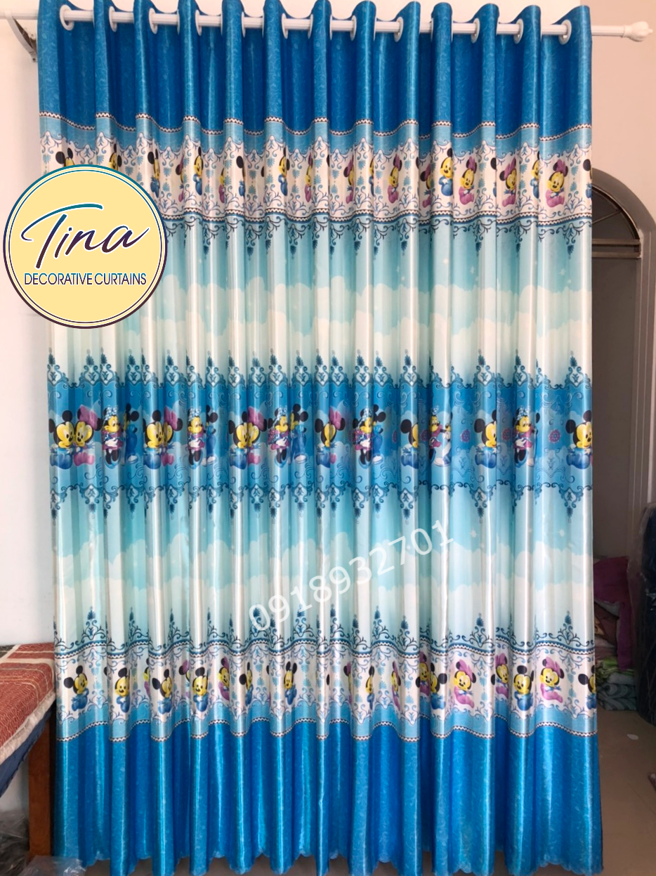 Rèm cửa sổ, rèm cửa phòng ngủ chống nắng giá rẻ, vải 2 mặt cao cấp họa tiết chuột mickey TNL-010