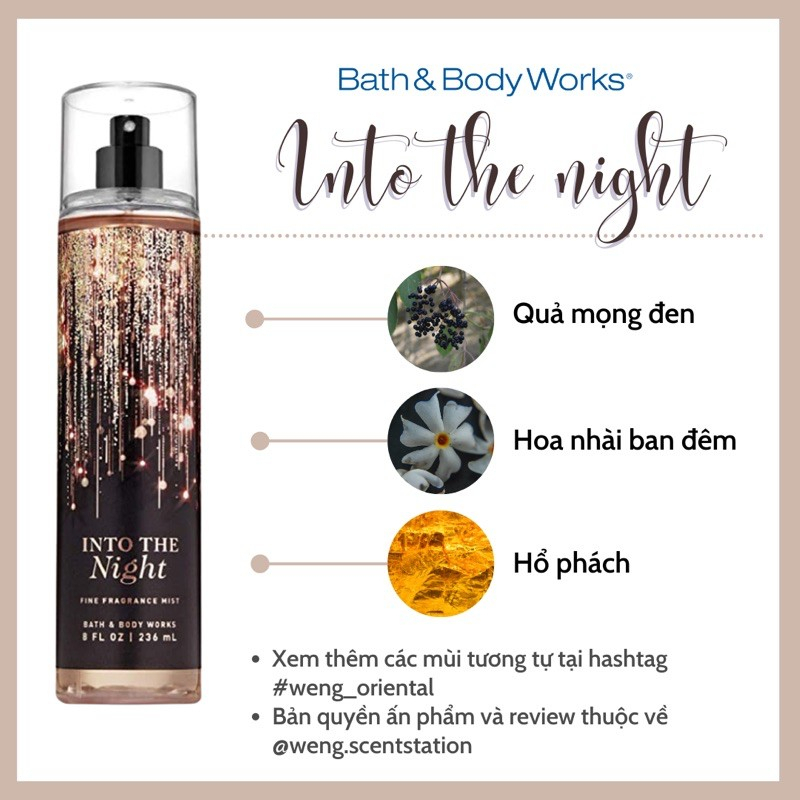 Xịt thơm body Bath and Body Works Into The Night 236ml