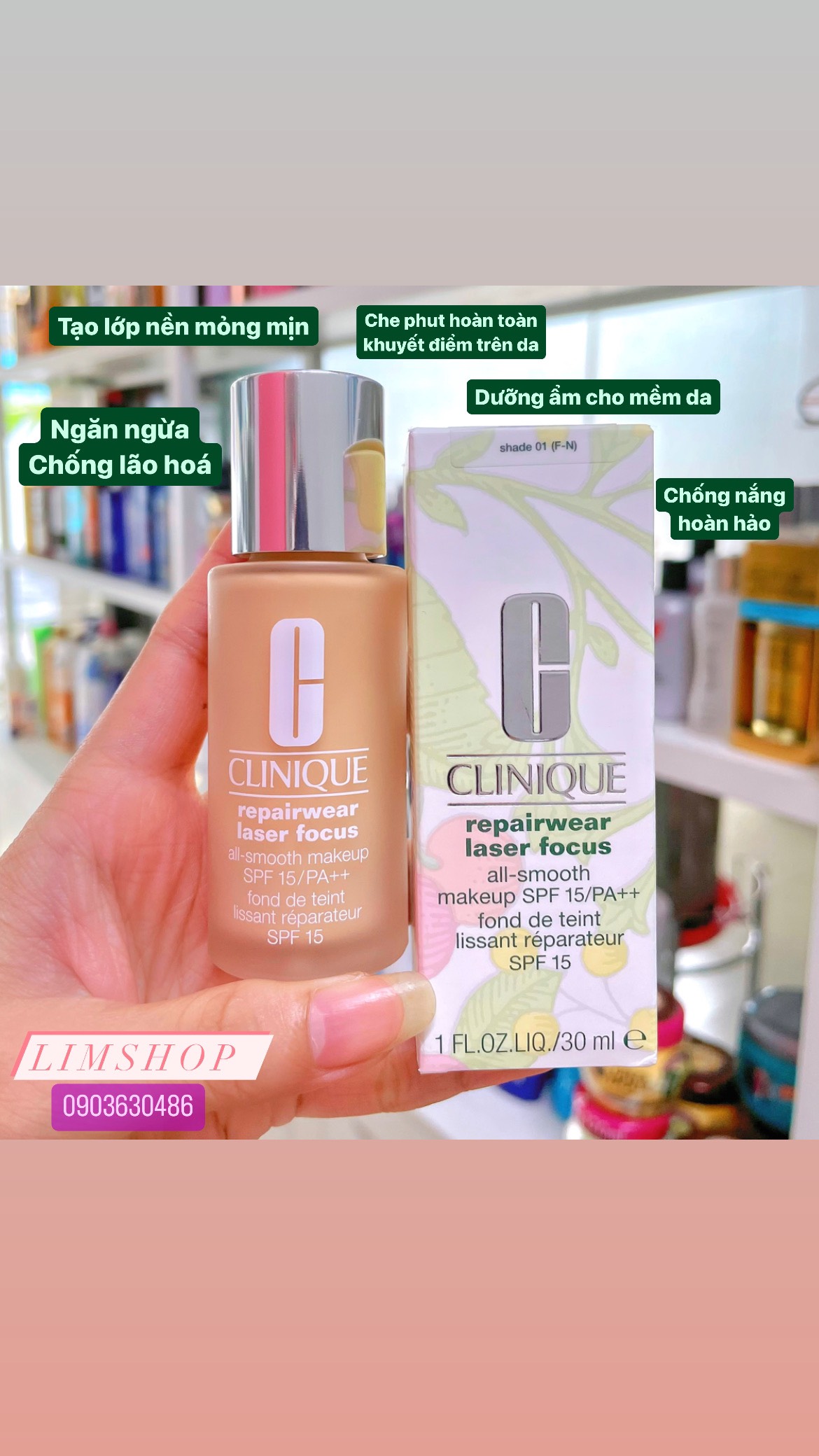 Kem nền chống lão hóa Clinique Repairwear Laser Focus All-Smooth Makeup Broad Spectrum SPF 15