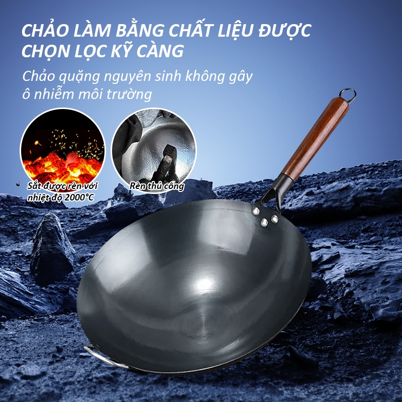 Chảo Thép Tôi Cacbon không tráng phủ, không dễ rỉ - Chảo Thép Tôi Siêu Chống Dính 32cm