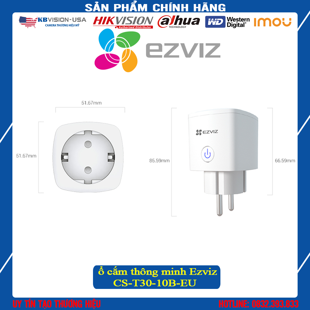 Ổ Cắm Điện Thông Minh Ezviz CS-T30-10B-EU (T30), Điều Khiển Từ Xa, Hỗ Trợ Giọng Nói, Tiết Kiệm Điện - BẢO HÀNH 24 THÁNG