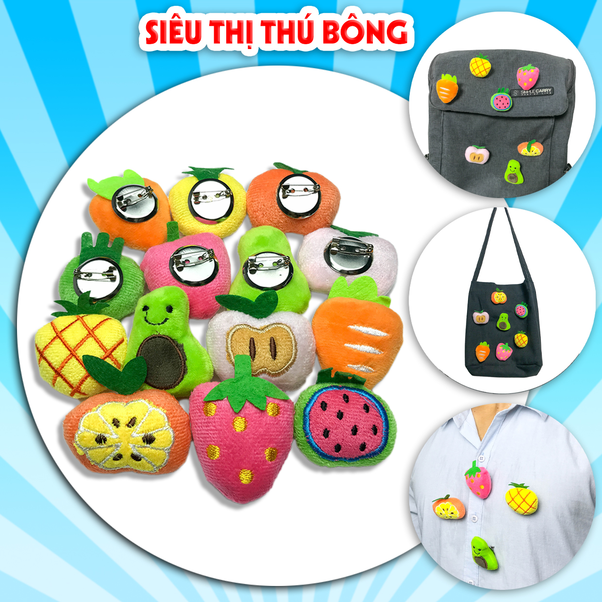 Ghim cài áo hình trái cây kích thước 4-5 cm