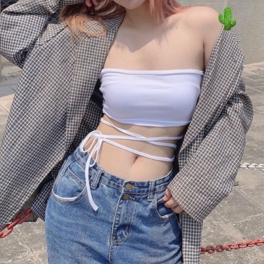 Áo kiểu nữ a12 emdy dáng áo croptop nữ ôm eo sexy cá tính kèm dây cột eo ôm body dáng áo ống dễ phối đủ mọi phong cách