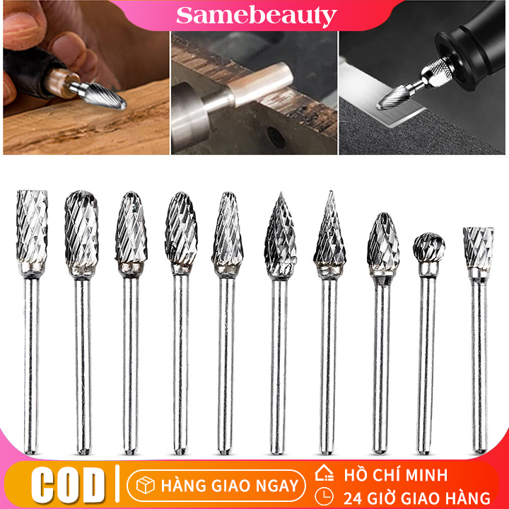 10 cái đầu mài thép vonfram bộ mũi khoan cacbua, dụng cụ khắc gỗ dụng cụ quay bộ mũi khoan mini