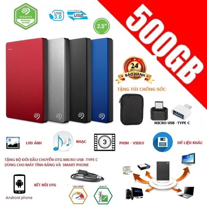 HCM ổ cứng di động Seagate Backup Slim 500GB  BH 24 Tháng Tặng túi chống sốc đầu chuyển OTG Micro USB Type C dùng kết nối với SmartPhone Androi Phone