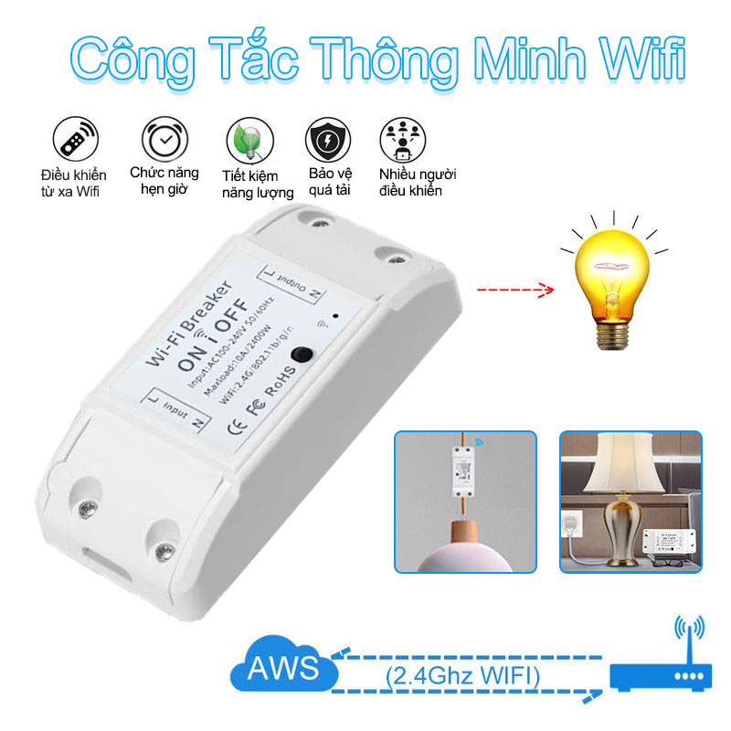 Công Tắc Wifi Thông Minh Điều Khiển Từ Xa ON/OFF Qua Mạng Wifi Cho Nhà Thông Minh