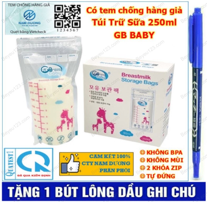 (TẶNG BÚT) Hộp 50 túi trữ sữa mẹ 250ml GB Baby G50 (Công nghệ Hàn Quốc) - Tốt & rẻ so với Unimom, Sunmum, Sami, Cmbear, Ichiko, Pur, Natur, Kichilachi Kichi, Spectra, Medela, Lansinoh GBB GB1520