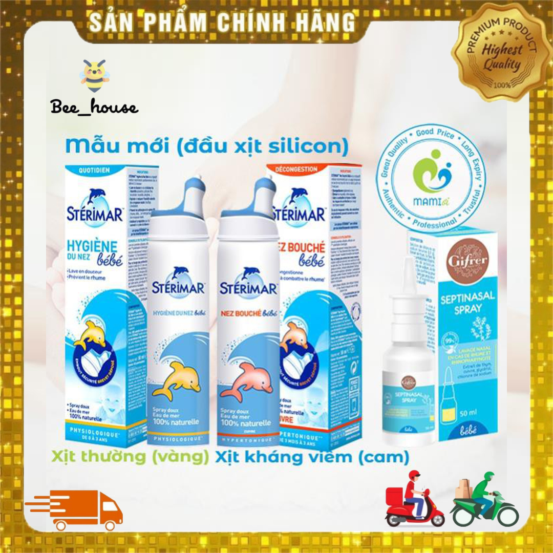 Xịt muối biển cá heo vàng và cá heo cam vệ sinh, kháng viêm mũi cho bé 0-3 tuổi Sterimar, Pháp -𝗕𝗘𝗘𝗛𝗢𝗨𝗦𝗘