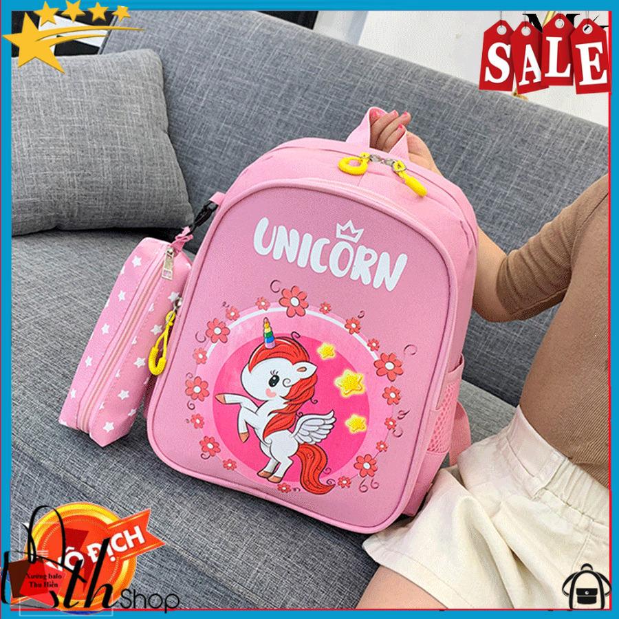 Balo Unicorn mầm nonbalo mẫu giáo bé trai bé gái hình con vật dễ thương chống thấm nước