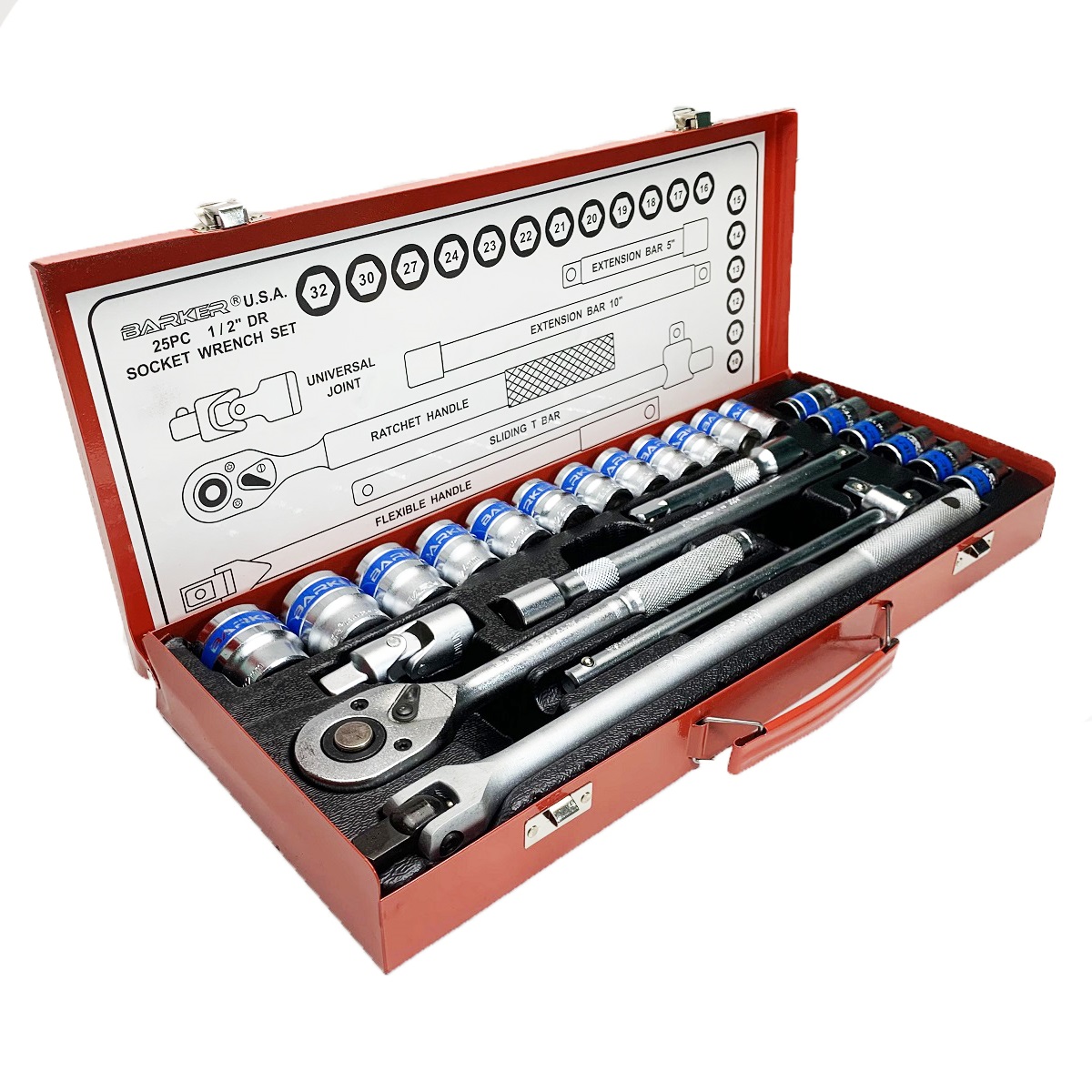 Bộ tuýp 1/2 25 chi tiết baker, 18 đầu tuýp lục, hệ mét 10-32mm