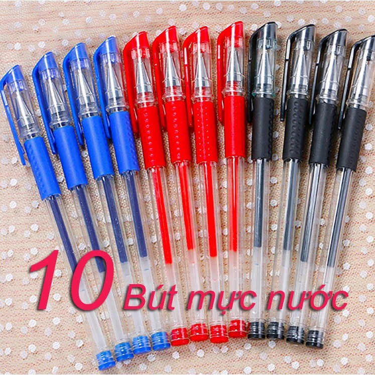 Combo 10 Bút bi nước viết không lem mực, mực đều, ngòi viết êm ái