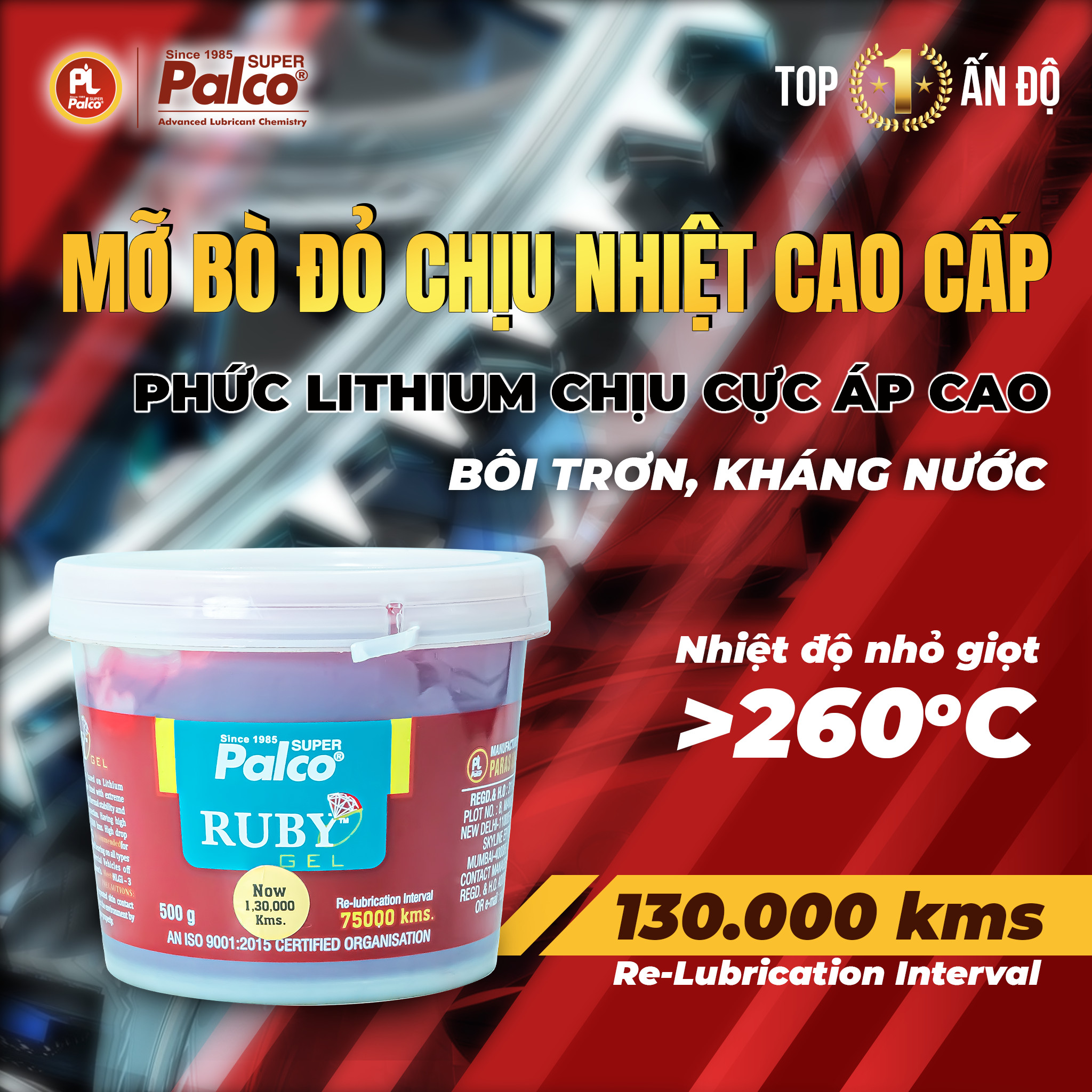 Mỡ bò đỏ chịu nhiệt palco ruby gel nhập khẩu - bôi trơn lên đến 130.000 km, nhiệt độ nhỏ giọt trên 260 độ c