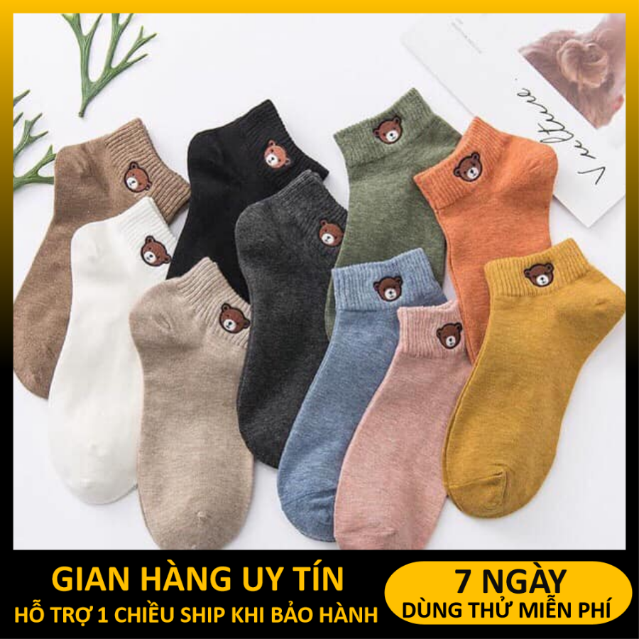 Combo 10 đôi vớ, tất gấu, mèo cổ ngắn -popular.
