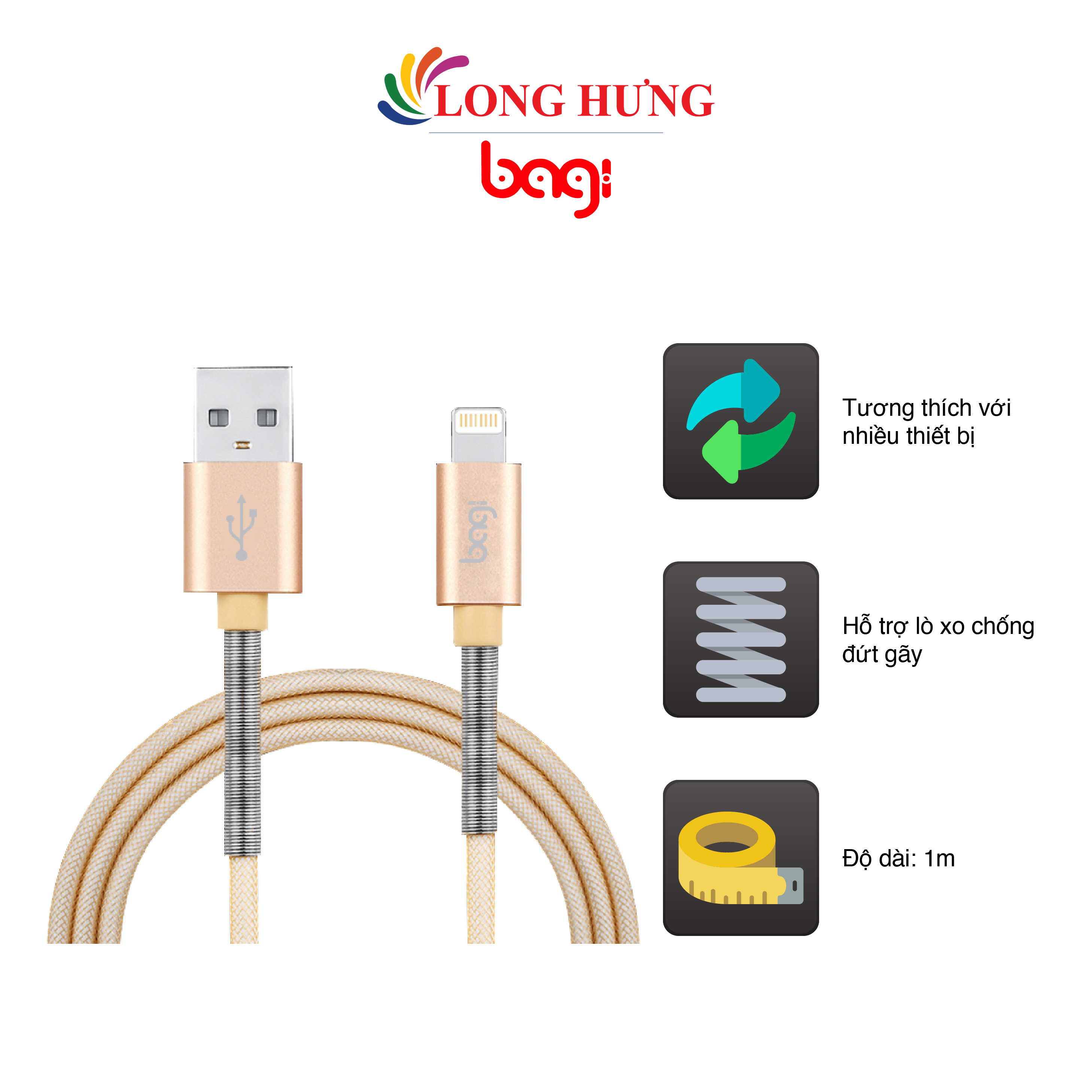 Cáp micro usb bagi 0.8m mb80/1.2m mb120 - hàng chính hãng - cổng micro usb tiện dụng dòng điện ổn định truyền tải điện tốt