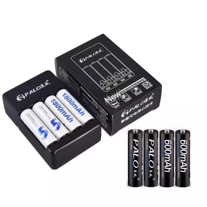 Bộ sạc pin Palo và 4 pin tiểu sạc AA 1800mAh + 4 pin đũa sạc AAA 600mAh