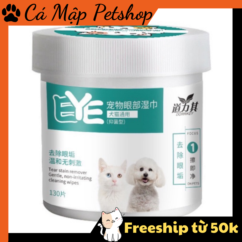 Khăn ướt lau mắt ố bẩn cho chó mèo, Khăn ướt lau mắt cho mèo Hộp 130 miếng