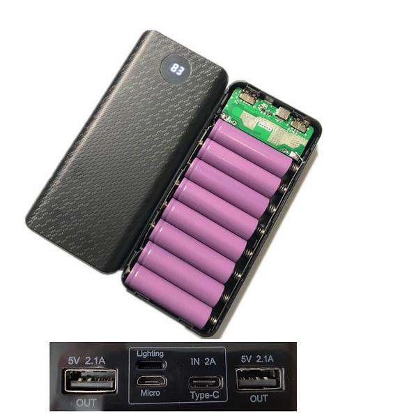 Box sạc dự phòng 8Cell dùng pin sạc 18650 3 đầu vào Lightning/Type C/micro USB mạch sạc dự phòng mạch sạc pin 18650 khung 8 pin sạc dự phòng box sạc nhanh