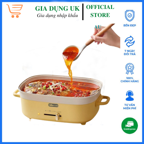 Nồi lẩu nướng điện 2 trong 1 tráng men chống dính BEAR DHG-C50T1 dung tích 5L, 1500W màu vàng, bảo hành 12 tháng