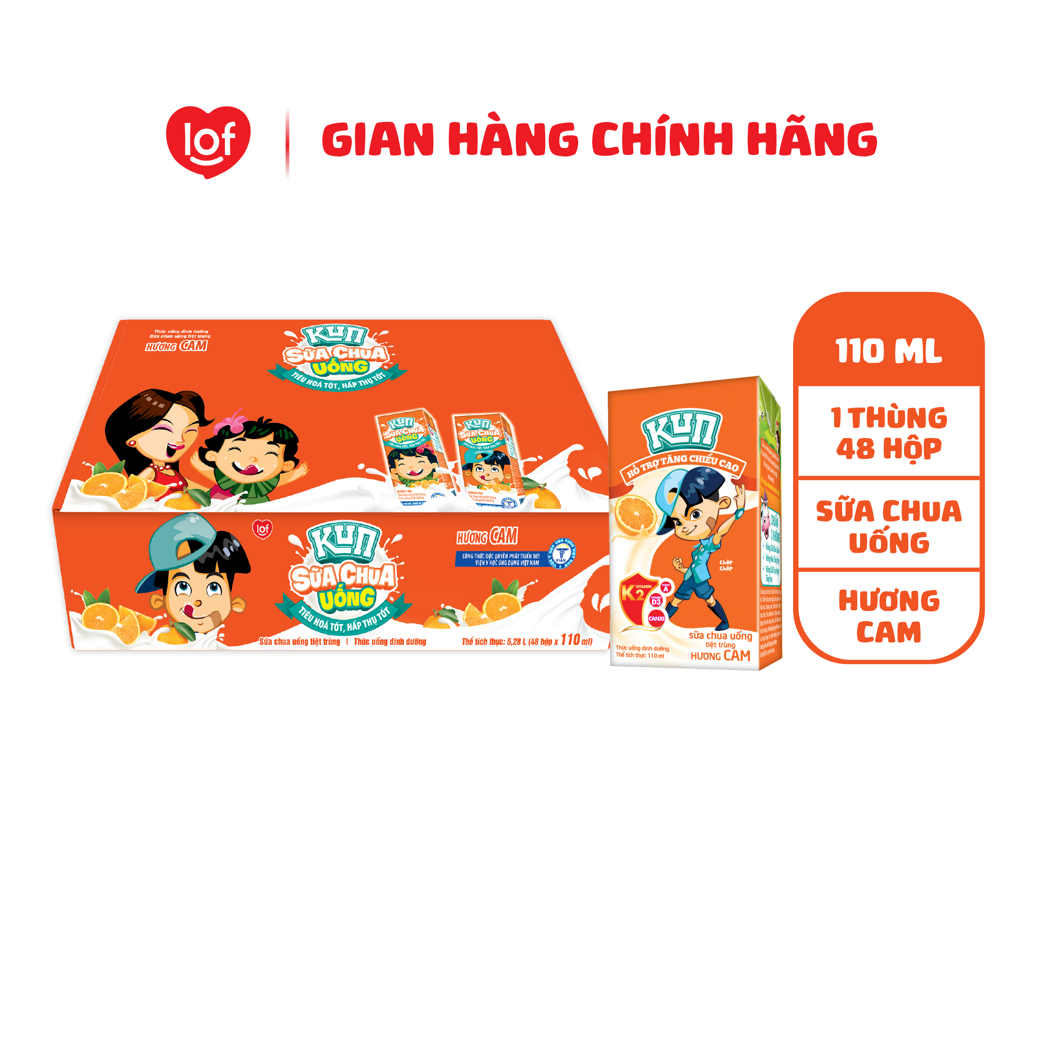 Sữa chua uống kun vị cam thùng 48 hộp x 110ml