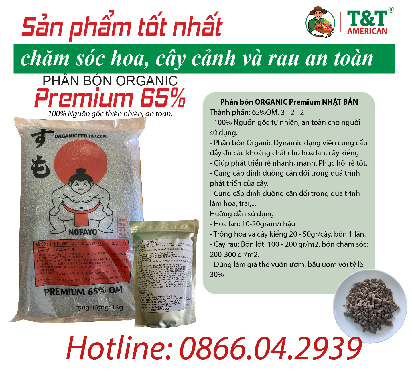 Phân bón hữu cơ DYNAMIC túi 1kg, hoa hồng, phong lan, cây cảnh, rau sạch