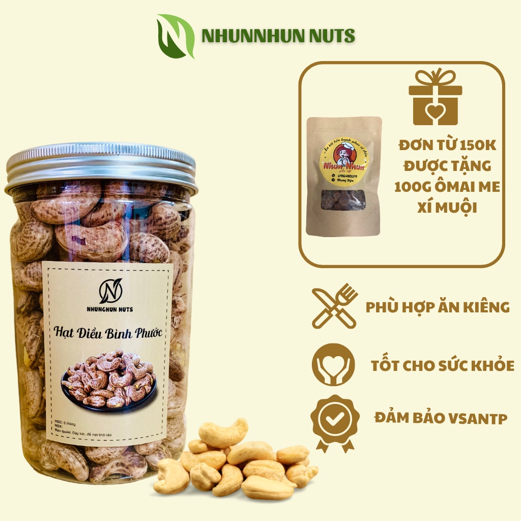 Hạt điều rang muối hạt điều nguyên hạt còn vỏ lụa thơm ngon giòn béo 500gr