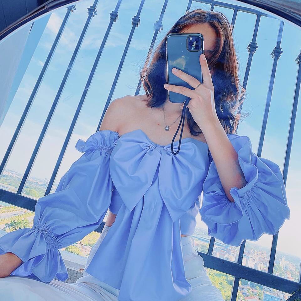 Áo Nơ To Tay Dài,Áo Croptop Kiểu Nũ,LY STORE