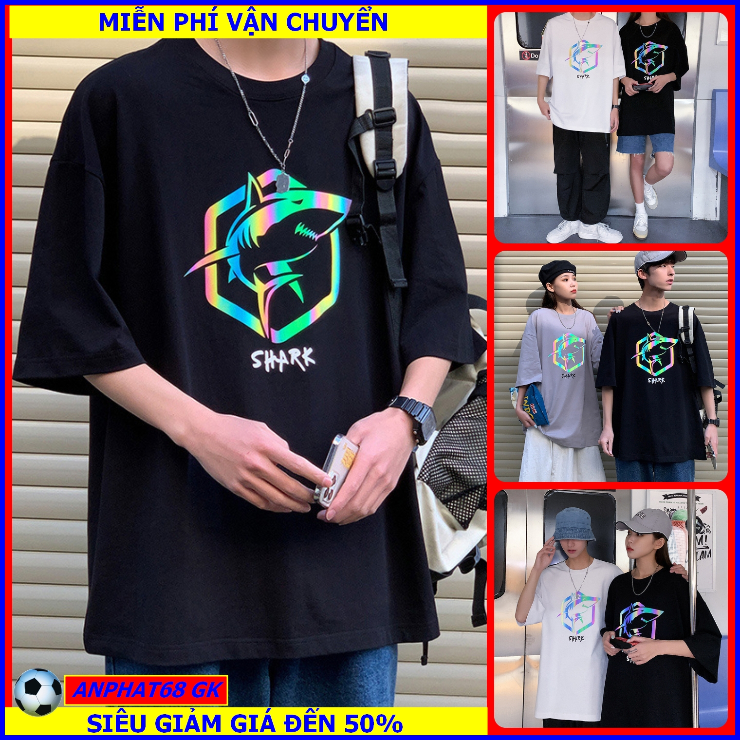 [HCM]Áo thun nam nữ Unisex form rộng thời trang Hàn Quốc Áo thun phát sáng dạ quang 7 màu cổ tròn phối họa tiết cực dễ thương mẫu mới thiết kế trẻ trung năng động dễ dàng phối đồ