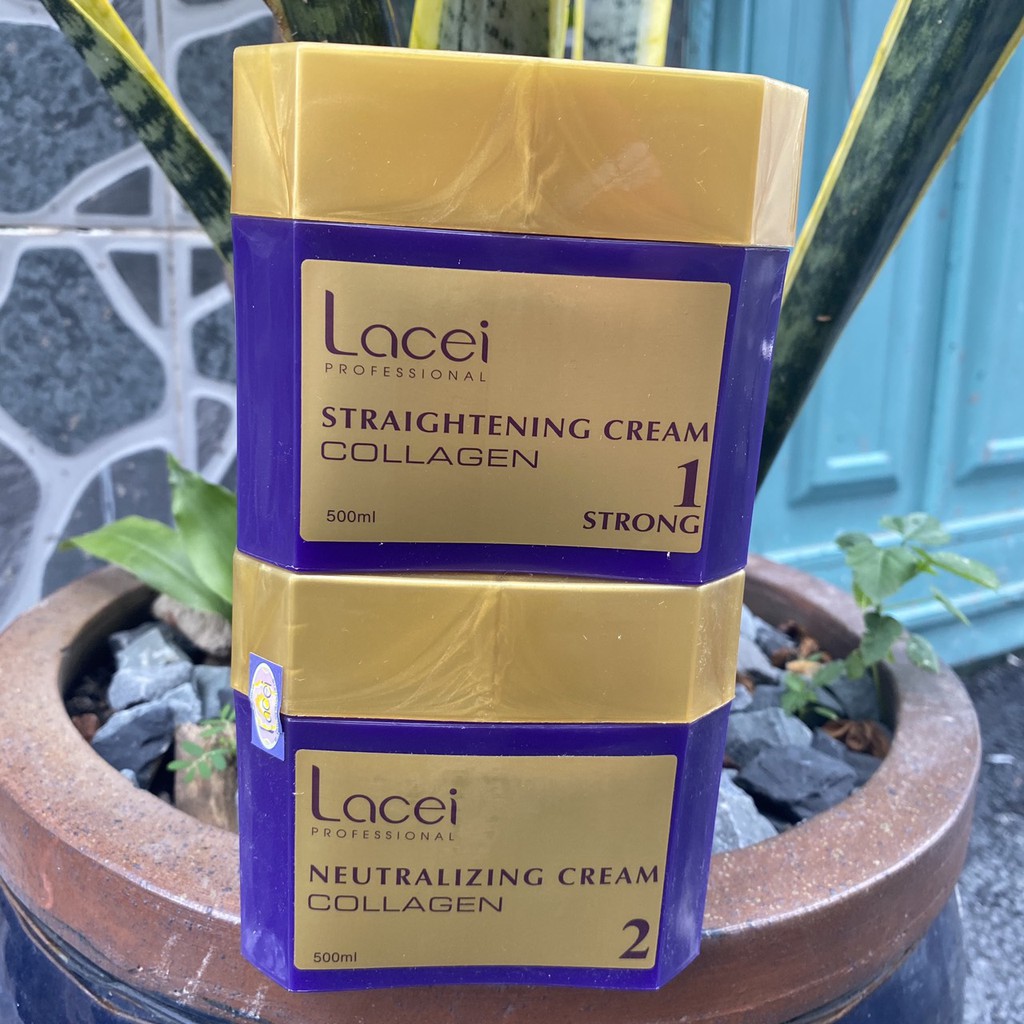 Thuốc duỗi tóc không cần kẹp nhiệt Collagen Lacei 500mlx2
