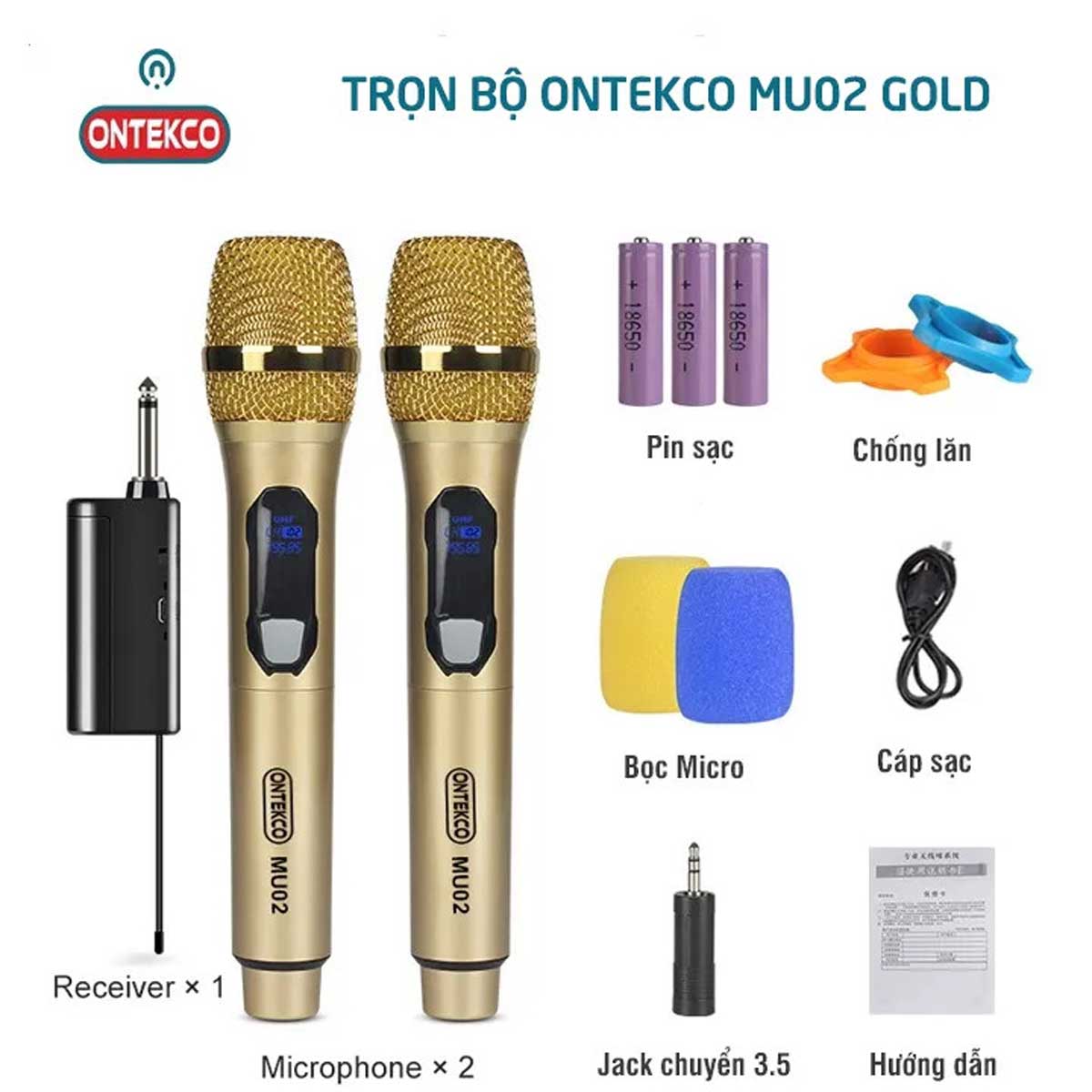 Micro MU02 không dây đa năng pin sạc âm thanh cực hay micro karaoke không dây bộ 2 micro