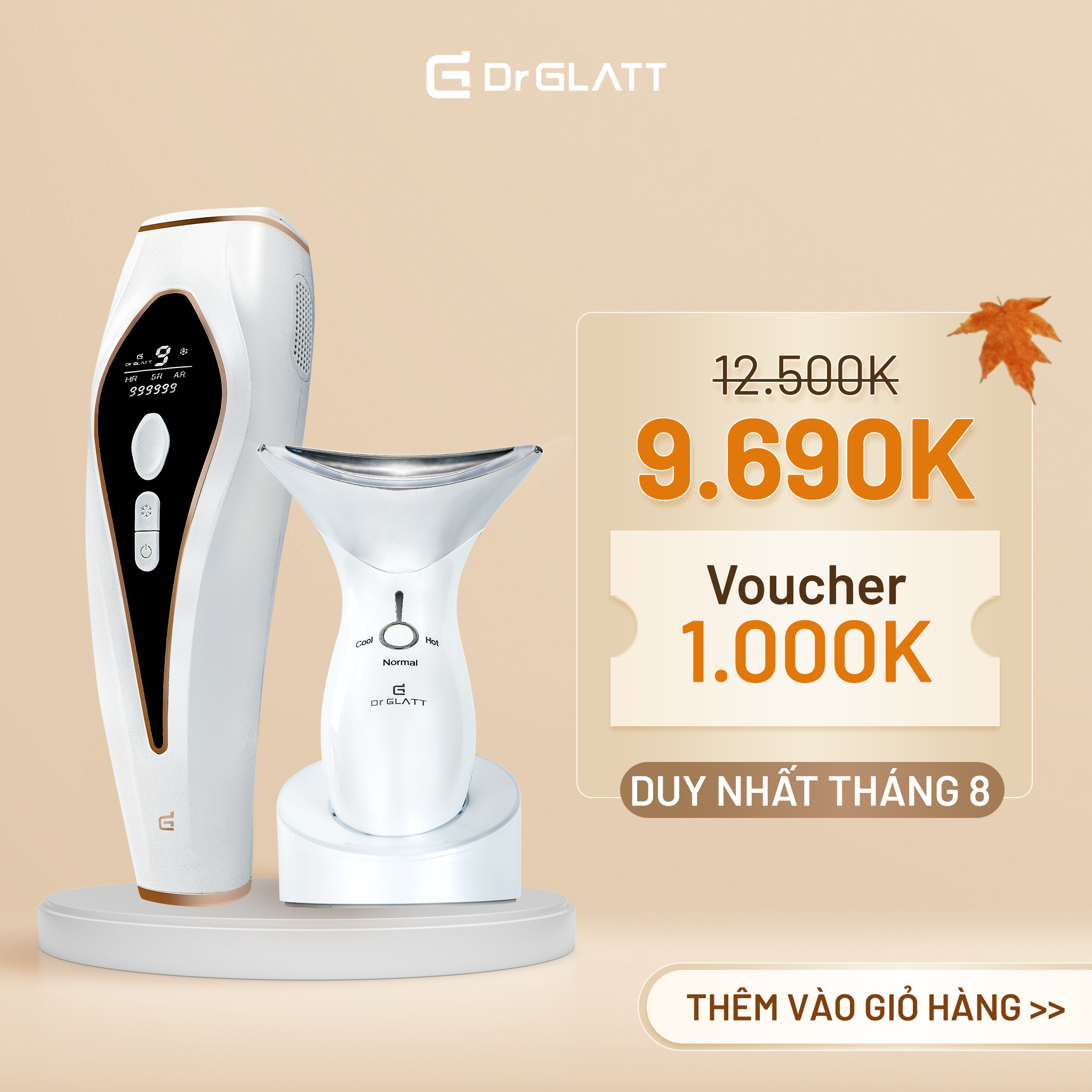 Set máy triệt lông mini đa năng, máy massage mặt - triệt lông vĩnh viễn, nâng cơ chống nhăn, tăng sinh collagen DR GLATT