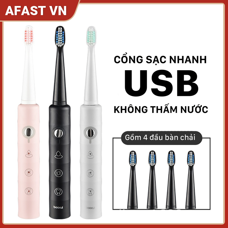 Bàn chải đánh răng điện Clean Sonic  3 chế độ, tặng kèm 3 đầu bàn chải, chống nước IPX7, sạc nhanh USB