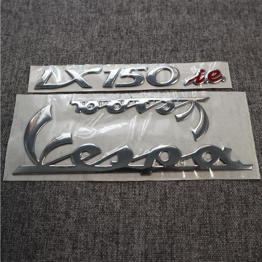 Bộ tem logo chữ nổi xe máy Vespa LX 150, chất liệu nhựa dẻo si bóng màu trắng