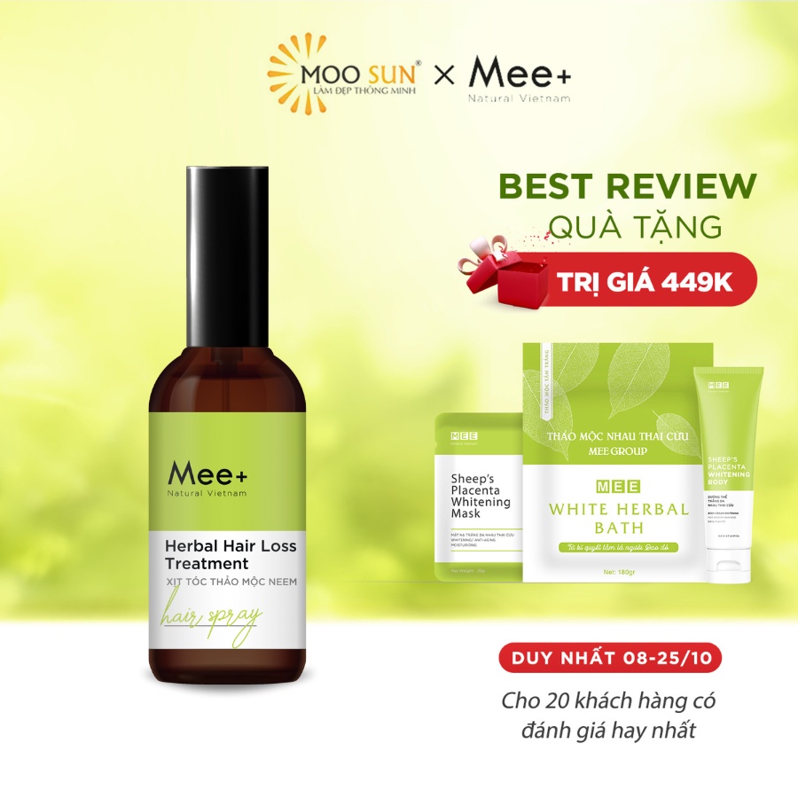 Xịt mọc tóc Mee Natural - Bộ dầu gội, dầu xả kích mọc tóc thảo mộc lá Neem, ngăn rụng tóc thảo mộc