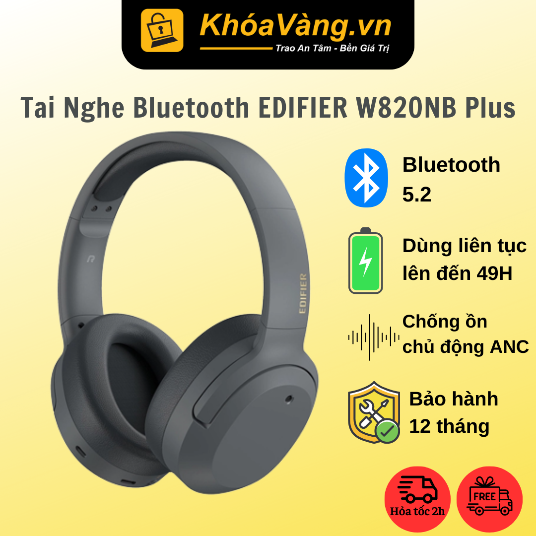 Tai nghe chụp tai Bluetooth 5.2 EDIFIER W820NB PLUS, Chống ồn chủ động ANC