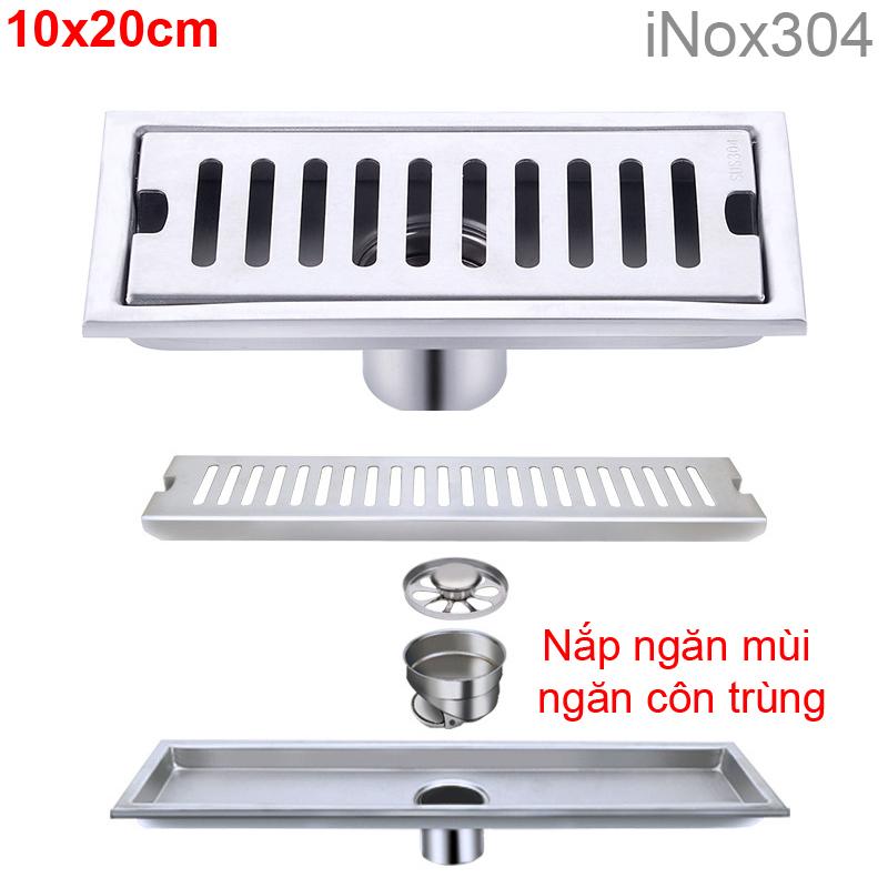 [HỖ TRỢ SHIP] Hố ga thoát sàn chữ nhật ngăn côn trùng ngăn mùi chất liệu inox304  MR76-20 (Size 10*20 cm)