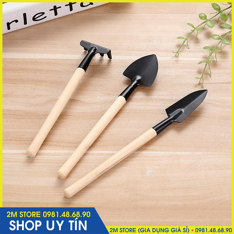 Bộ cuốc xẻng mini trồng cây cảnh, làm vườn, trồng rau, chăm sóc cây cảnh bonsai - xương rồng