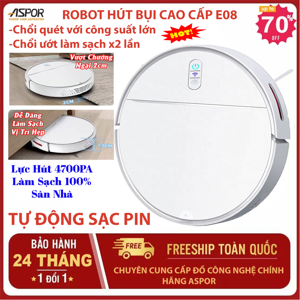 Máy Hút Bụi Thông Minh E08 Robot Hút Bụi, Mua Robot Hút Bụi. Phiên bản nâng cấp Lực hút mạnh và sạch hơn, cảm biến tốt kèm chống rơi cầu thang. rô bốt hút bụi - may hut bui loại tot