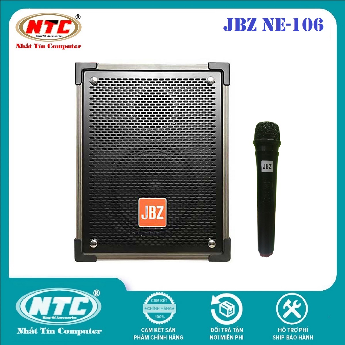 Loa kéo di động Karaoke Bluetooth cao cấp JBZ NE-106 Bass 2 Tấc CS 70W (Đen) + Kèm 1 micro không dây - Nhất Tín Computer