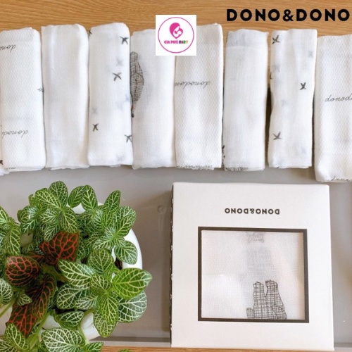 Set 10 khăn sữa DONO & DONO cotton Hàn Quốc hoạ tiết  kích thước 35x35cm